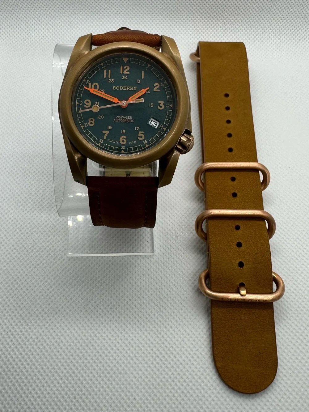 Boderry Voyager Men's 40mm Automatic Field Watch, Bronze Case, Sapphire Crystal